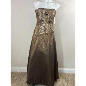 NWT Montage Boutique Strapless Formal Gown Bronze Beaded Dress Women's 10